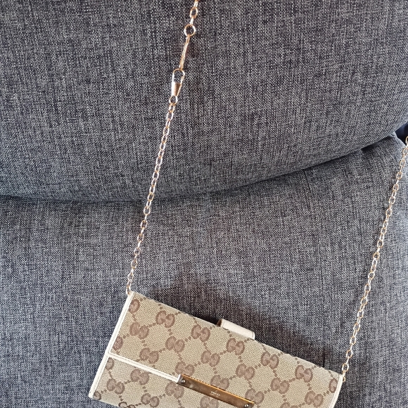 Gucci GG monogram canvas and white leather wallet Comes With Gold Wallet Chain - Picture 11 of 12